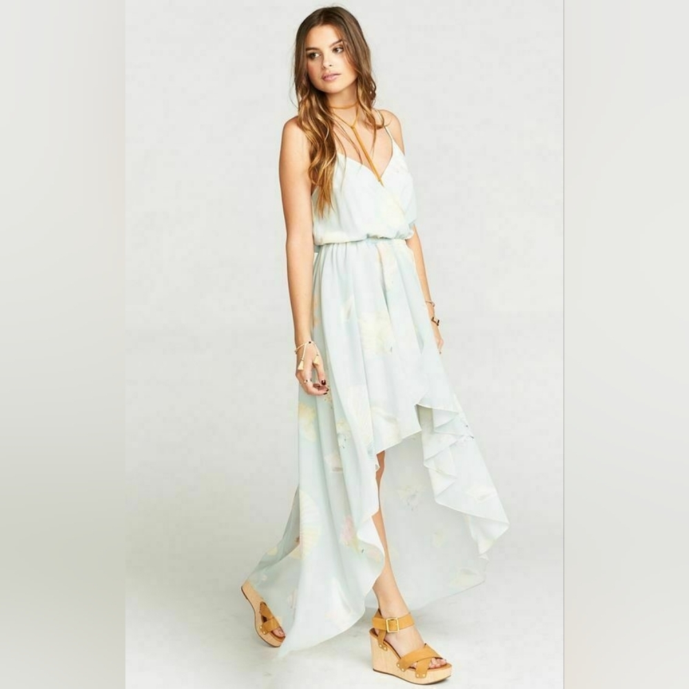 Show Me Your Mumu Seashell High Low Maxi Dress Blue Coastal Small Wrap Style